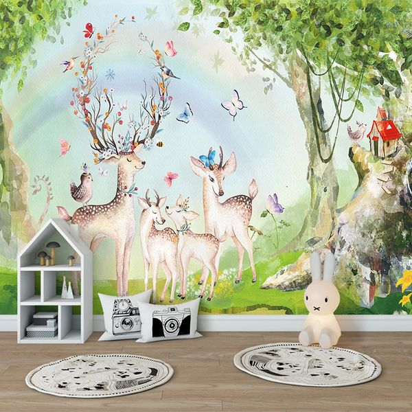 Papier peint photo personnalisé Forest Rainbow Elk salon Enfants Chambre Décoration de chambre Mur Murale Papel de Parede Moderne