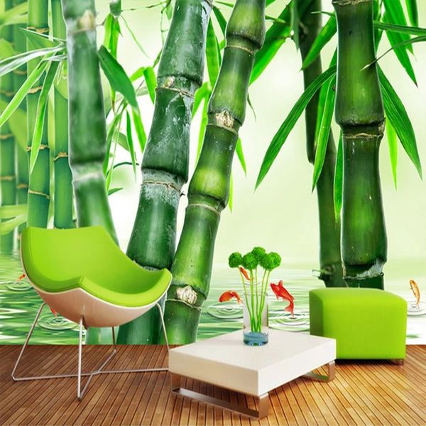 Personnalisé 3D Photo Papier Peint Vert Bambou Nature Paysage Grand Papier Peint Mural Pour Salon Chambre Décor À La Maison Peinture Murale