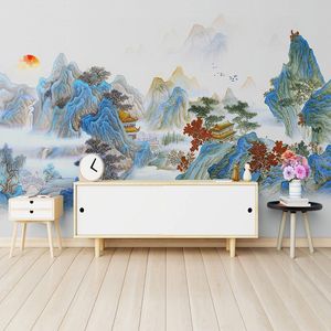 Aangepaste 3d foto behang inkt berg water landschap muurschildering nieuwe Chinese stijl slaapkamer studeerkamer hotel decoratie muurschildering