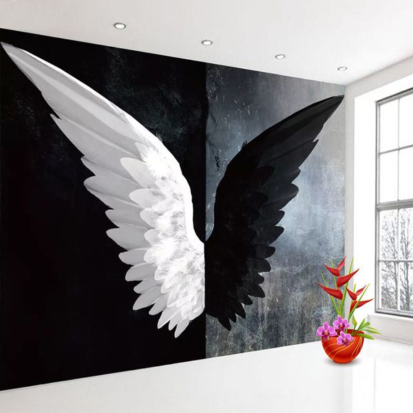 Papier peint Photo 3D personnalisé, style nordique moderne et créatif, ailes d'ange noires et blanches, peinture murale artistique, salon, chambre à coucher, décoration de la maison