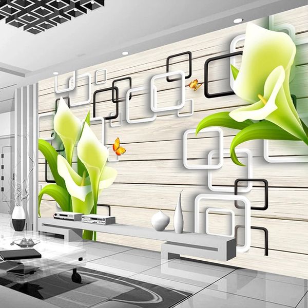Personnalisé 3D Photo Fond d'écran Peinture Moderne 3D Lily Fleur Stéréo Stéréo en relief Salon TV Fond d'arrière-plan décor