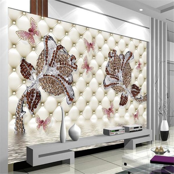 Papier peint 3D personnalisé Papier peint Rosette Water Reflet Stylo couverture mural pour salon Chambre à coucher Fond d'écran 3D