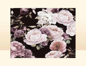 Fond d'écran d'auto-adhésif 3D PO personnalisé peint à la main noir blanc rose pivoine fleur mural mural salon maison papier peint en papier 5699048