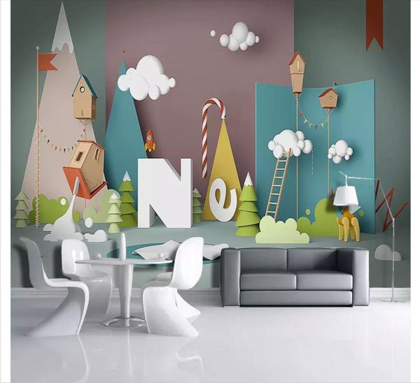 Murales murales 3D PO personnalisées papier peint nordique 3d dessin animé jouet espace simple enfants 039 chambre chambre chambre peint mural pour murs 3d 2105764
