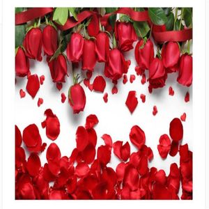 Aangepaste 3D Po behang originele mooie romantische liefde rode roos bloemblaadjes TV achtergrond muur Home Decor woonkamer muur 265k