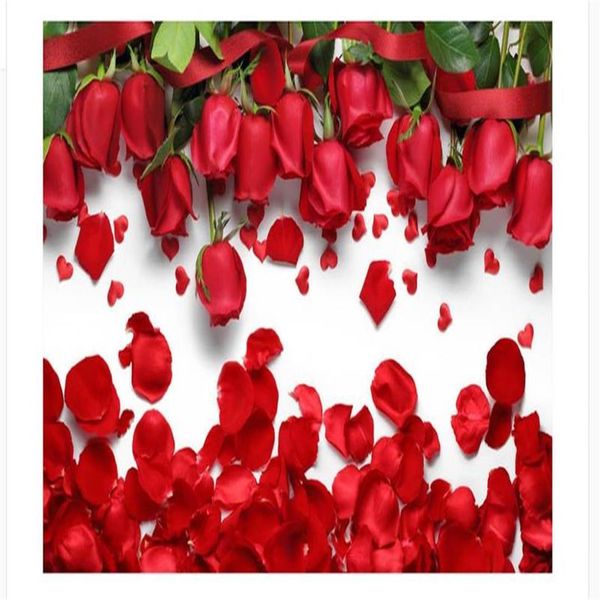 Papier peint Po personnalisé 3d Original bel amour romantique pétales de fleurs de rose rouge mur de fond TV décor à la maison mur de salon 265k