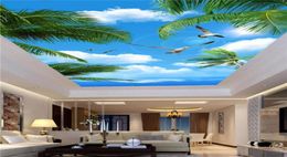 Fond d'écran PO personnalisé Blue Sky Sea Coconut Trees SeaBirds Salon suspendu Plafond Mur Mur Mural Fond d'écran 3D16638216608952