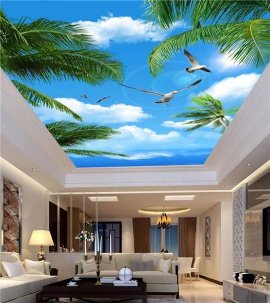 Fond d'écran PO 3D PO personnalisé Blue SEA COCONUTES SAUVEURS SAUVEMENT SUR LA SAUX PLAFICATION MUR MUR MUR NON VOVÉ FAPE WALM 3D16638213656071