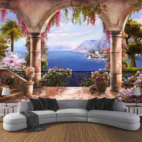 Fond d'écran 3D PO CUSTUMAGE BALCON BALCON VIEVE 3D PEINTURE MUR PEINTURE CHAMBRE SOIR SOLON DÉCORATION MUR MURME PAPIER PEINT 210722