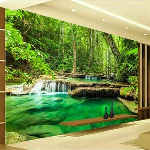 Aangepaste 3d po behang groene bos landschap grote muur schilderij woonkamer slaapkamer achtergrond muur muurschildering papel de parede 3D 210722