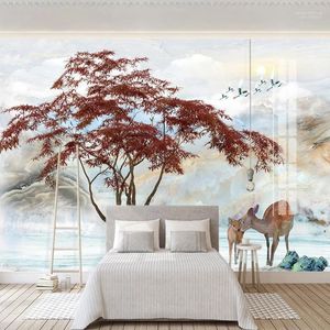 Papel tapiz 3D personalizado, murales de pared de estilo chino, pintura de paisaje de agua de montaña, sala de estar, dormitorio, telón de fondo, papel Peint1