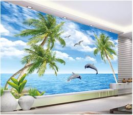 Aangepaste 3D Zijde Foto behang Muurschildering Mooie Dolphin Bay Lovers Symbol Love Woonkamer Slaapkamer TV Sofa Wanddecoratie