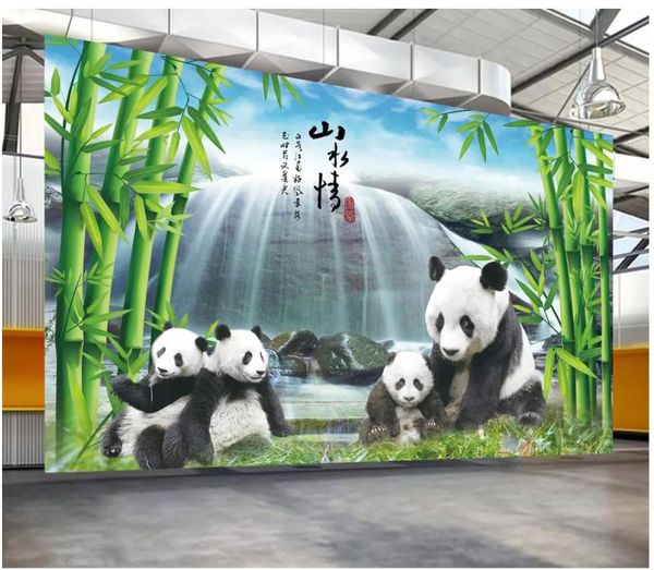 Papel tapiz fotográfico de seda 3D personalizado, mural del tesoro nacional, panda, bosque de bambú, cascada, panda, TV, decoración de pared de fondo, pegatinas de pared