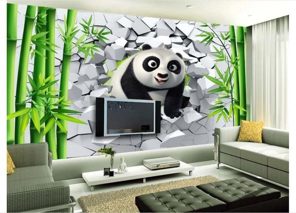 Personnalisé 3d peintures murales papier peint 3d photo papier peint peintures murales 3D trou mur mignon panda bambou forêt TV fond peinture murale décor à la maison