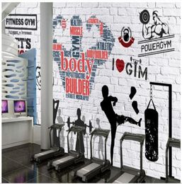 Personnalisé 3d peintures murales papier peint 3d po peintures murales de papier peint salle de sport mur de brique exercice fitness club image mur fond dec7580376