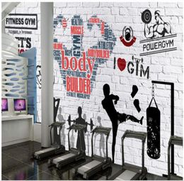 Murales de pared 3d personalizados Fondo de pantalla 3D PO Wallpaper Murals Gym Wallpaper Financero de muro de ladrillo Fitness Club Imagen Fondo de pared Dic2698705