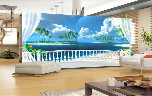 Murales de pared 3d personalizados papel tapiz 3d po papel tapiz murales 3D mural mediterráneo fresco balcón paisaje marino mural coco paisaje wallpa9985231