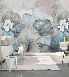 Murales muraux 3D personnalisés Paper peint de style chinois peint à la main Lotus Decoration Salon Roard Roard Chambre Fleur 7533277