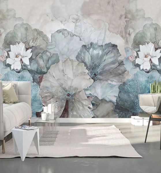 Papier peint mural 3D personnalisé Style chinois, décoration Lotus peinte à la main, salon, salle à manger, chambre à coucher, fleur 8118456