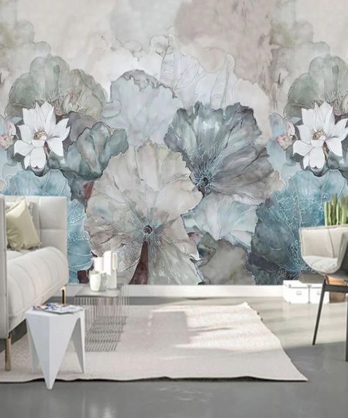 Papier peint mural 3D personnalisé Style chinois, décoration Lotus peinte à la main, salon, salle à manger, chambre à coucher, fleur 4872463