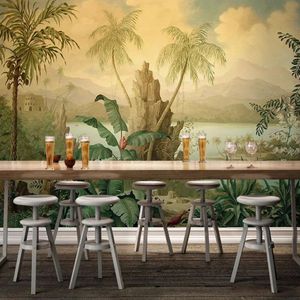 Papier peint 3D personnalisé mural mural style européen rétro paysage huile peinture tropicale Rainforest banane noix de coco