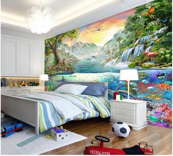 Papier peint 3D personnalisé Ocean Ocean Dolphin Land Tiger Tiger Forest Paradise Chambre pour enfants Mur de fond