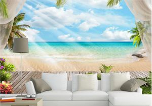 Custom 3D Wallpaper Decoratie Foto Muur Muurschilderingen Woonkamer TV Sofa Blue Sky en Coconut Tree Iandscape Background Stickers Wallpapers Home Decor