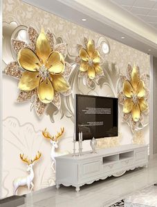 Aangepaste 3D Wallpaper European Style Sieraden Bloemen Wall Painting Living Room TV Achtergrond Po Mural Papers Home Decor5703334