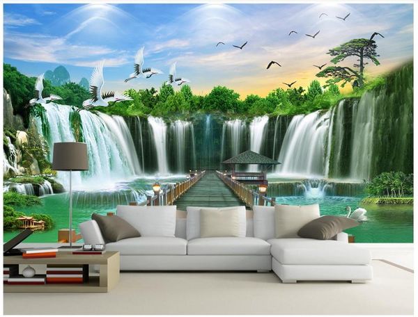 Fond d'écran 3D personnalisé pour murs 3D PO Fond d'écran mural Waterfall Water Landscape Water Landscape Fond.