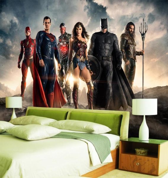 Papel de pantalla 3D personalizado Justice League Wall Mural Superman Batman Po Wallpaper para niños Oficina de dormitorio El Kindergarten RO144472