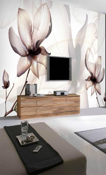 Fond d'écran 3D personnalisé Art Transparent Lotus Fleurs fumée po mur mural salon salle à manger simple décoration intérieure Fresco1482226