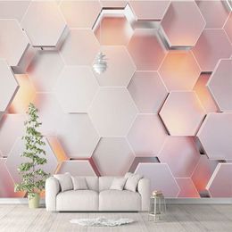 Papel tapiz 3D personalizado, Papel De pared geométrico del Pentágono Rosa Simple moderno, sala De estar, dormitorio, murales De arte abstracto, Papel De pared 3 D229N