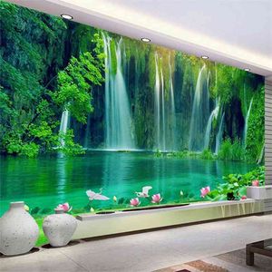 Personnalisé 3D Papier Peint Moderne Cascade Nature Paysage Po Peintures Murales Salon TV Canapé Étude Fond Mur Papel De Parede 210722