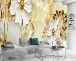 Papier peint 3D personnalisé Mural 3d HD jade sculpture fleurs délicates salon chambre TV fond mur papier peint