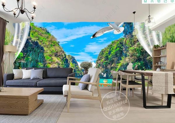 Papel de pantalla 3D personalizado Balcón Mural Hermoso Vista de mar Pintura decorativa TV Background Decoración de la pared Sala de estar dormitorio