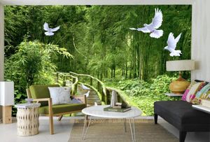 Aangepaste 3D behang muurschildering botanische tuin groene bamboe bos witte duiven muurschilderingen op de muur 3d wallpapers woonkamer slaapkamer lounge papel de parede