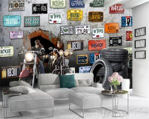 Custom 3D Wallpaper Mural European-style retro motorcycle and license plate living room bedroom decoration HD silk wallpaper
