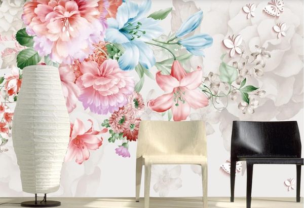 Papier peint 3D personnalisé Murale de style européen de style dessiné des fleurs murales murales de fond de fond de fond de fond salon chambre murale décoration