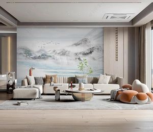 Aangepaste 3D behang muurschildering woonkamer slaapkamer Chinese stijl blauw artistieke conceptie landschap achtergrond muurstickers slaapkamer