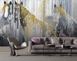 Personnalisé 3d papier peint mural nordique minimaliste peint à la main abstrait cheval d'or TV canapé salon chambre papiers peints décor à la maison