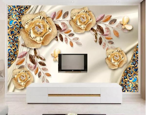 Personnalisé 3d papier peint mural Original luxe atmosphère or rose bijoux TV canapé salon chambre papiers peints décor à la maison