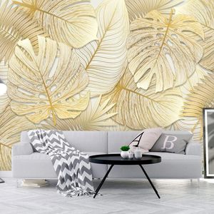 Aangepaste 3D behang muurschilderingen tropisch regenwoud gouden bananenblad po muur papier voor slaapkamer woonkamer achtergrond huis decor1