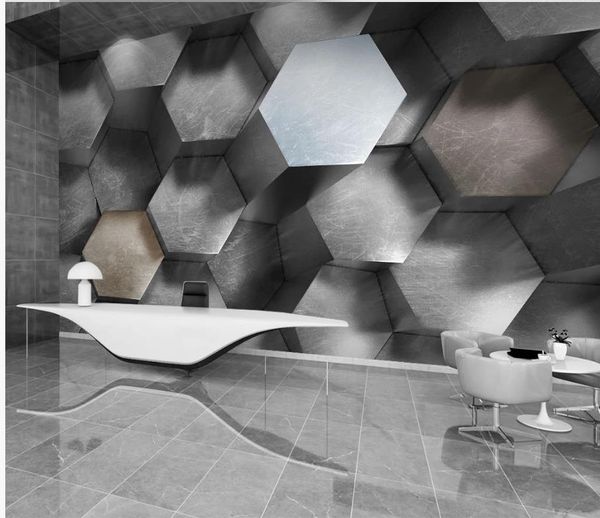 Fonds d'écran personnalisé 3D en trois dimensions géométriques en trois dimensions gris mur noir et blanc fond européen vent 3D moderne