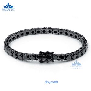 Custom 3 mm 4 mm 5 mm 6,5 mm VVS noir Moisanite Bracelet Bracelet Round Brilliant Cut Diamond 925 Chaîne en argent pour hommes Femmes