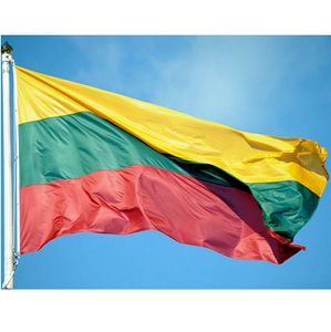 Custom 3x5 ft Lithuania Flag 90x150 cm Yellow Green Red 100D Polyester Big Lithuanian Flags Banners Polyester Printed Country National Flag
