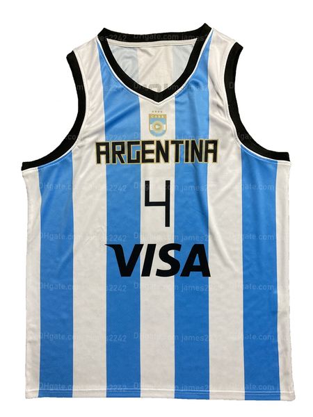 Custom 4 # Sanchez Team Argentina Basketball Jersey a imprimé tous les noms Numéro Taille XS-4XL