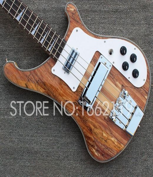 Custom 4 cuerdas 4003 Spalted Maple Brown Bajo eléctrico Mástil a través del cuerpo Sandwich Mástil Tablero de ajedrez Encuadernación del cuerpo Palisandro 4197087