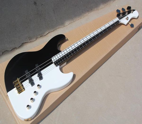 Custom 4 cuerdas Maple Difmitboard Blackwhite Body Electric Bass Jazz bajo con hardware dorado Customiz1921840