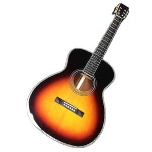 Aangepaste 40 inch AAAAA Solid Cocobolo Back Side Ebony Bingerboard 45 mm Noot Akoestische gitaar in Sunburst Color OM45 OM42 Gitaar