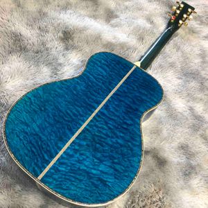 Guitare acoustique en bois massif de la série OM personnalisée de 40 pouces finition peinture brillante polie tout doigt noir d'ormeau